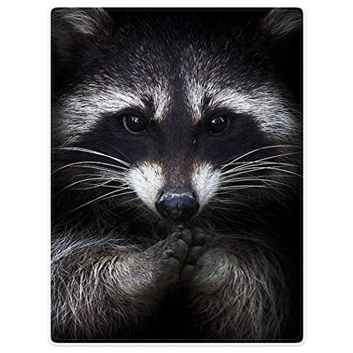 HommomH Raccoon Blanket Animal Pattern Digital Print Fleece Throw Black 40"x50"