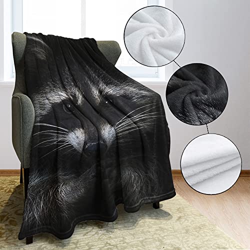 HommomH Raccoon Blanket Animal Pattern Digital Print Fleece Throw Black 40"x50"