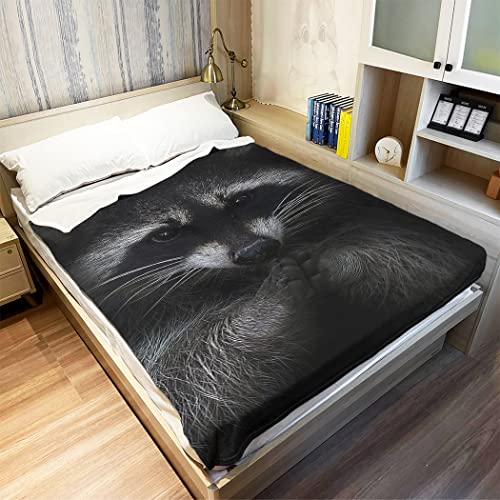 HommomH Raccoon Blanket Animal Pattern Digital Print Fleece Throw Black 40"x50"