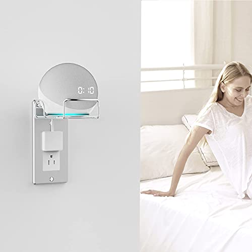 Wall Outlet Shelf Metal panel stainless steel bracket for Echo Devices, CellPhone, Ipad, Speaker,Stand Holder mount accessories Perfect for Bathroom, Kitchen, Bedrooms Easy Installation(Aluminum)