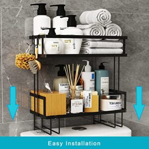 Aouton Bathroom Over The Toilet Storage Shelf, 2 Tier Bathroom Organizer Shelf Over Toilet Waterproof Dustproof, Toilet Space Saver Shelf with Hooks & Adhesive Base, Black