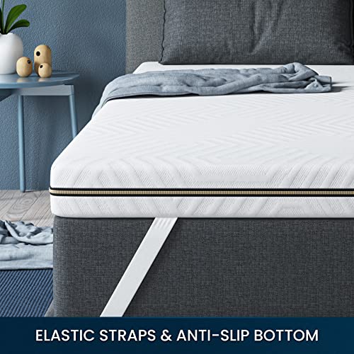 Bedstory 3 Inch Queen Size Memory Foam Mattress Topper, Extra Firm Pain-Relief Bed Topper High Density, Enhanced Cooling Pad Gel Infused, Non-Slip Removable Skin-Friendly Cover, CertiPUR-US Certified