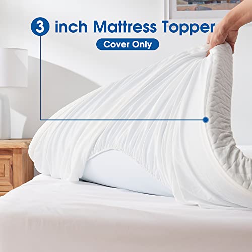 BEDLUXURY Mattress Topper Cover Removable (Cover Only) 3inch Queen Size Cool Mattress Protectors Washable with 18 inch Deep Pocket Bamboo Fabric with Zipper