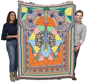 pure country weavers frank lloyd wright imperial peacock kaleidoscope blanket - mission prairie school style - gift tapestry throw woven from cotton - made in the usa (72x54)