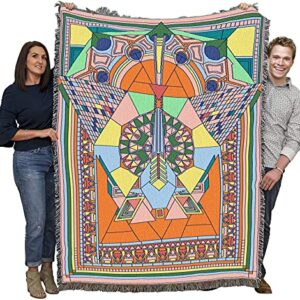 Pure Country Weavers Frank Lloyd Wright Imperial Peacock Kaleidoscope Blanket - Mission Prairie School Style - Gift Tapestry Throw Woven from Cotton - Made in The USA (72x54)