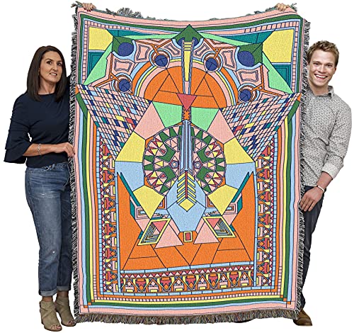 Pure Country Weavers Frank Lloyd Wright Imperial Peacock Kaleidoscope Blanket - Mission Prairie School Style - Gift Tapestry Throw Woven from Cotton - Made in The USA (72x54)