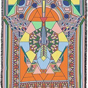 Pure Country Weavers Frank Lloyd Wright Imperial Peacock Kaleidoscope Blanket - Mission Prairie School Style - Gift Tapestry Throw Woven from Cotton - Made in The USA (72x54)