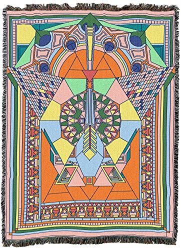 Pure Country Weavers Frank Lloyd Wright Imperial Peacock Kaleidoscope Blanket - Mission Prairie School Style - Gift Tapestry Throw Woven from Cotton - Made in The USA (72x54)