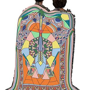 Pure Country Weavers Frank Lloyd Wright Imperial Peacock Kaleidoscope Blanket - Mission Prairie School Style - Gift Tapestry Throw Woven from Cotton - Made in The USA (72x54)