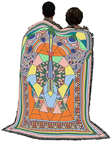 Pure Country Weavers Frank Lloyd Wright Imperial Peacock Kaleidoscope Blanket - Mission Prairie School Style - Gift Tapestry Throw Woven from Cotton - Made in The USA (72x54)