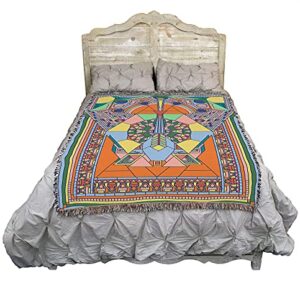 Pure Country Weavers Frank Lloyd Wright Imperial Peacock Kaleidoscope Blanket - Mission Prairie School Style - Gift Tapestry Throw Woven from Cotton - Made in The USA (72x54)