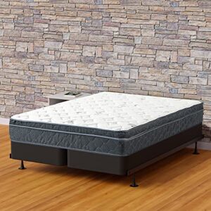 greaton 12" full breathable medium firm support hybrid mattress in a box with pressure relieving quilted eurotop for cloud like comfort with 8" box spring, black