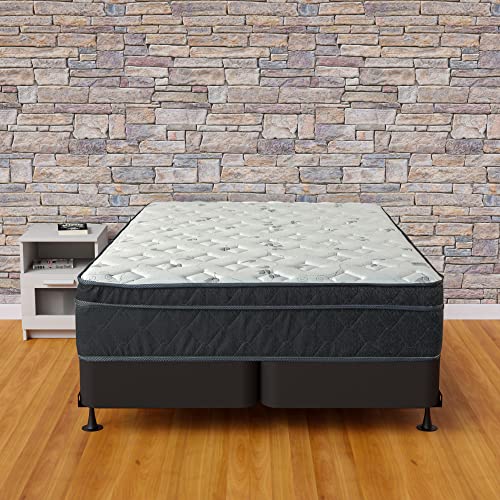 Greaton 12" Full Breathable Medium Firm Support Hybrid Mattress in a Box with Pressure Relieving Quilted Eurotop for Cloud Like Comfort with 8" Box Spring, Black