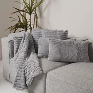 mauricio rubio grey throw blanket and throw pillow covers set of 5 - faux fur blanket throw & throw pillows for couch and sofa, includes 4 decorative soft pillowcases, 60”x50” fleece blanket