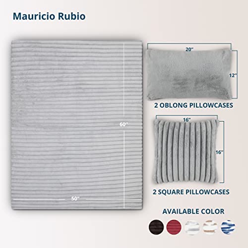 Mauricio Rubio Grey Throw Blanket and Throw Pillow Covers Set of 5 - Faux Fur Blanket Throw & Throw Pillows for Couch and Sofa, Includes 4 Decorative Soft Pillowcases, 60”x50” Fleece Blanket