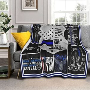 Joyloce American Thin Blue Line Police Flag Throw Blankets Birthday Ideas for Dad Husband Son Boyfriend 60"x50" - Retirement Police Officer Costume Adults Men - Academy Graduation Decor