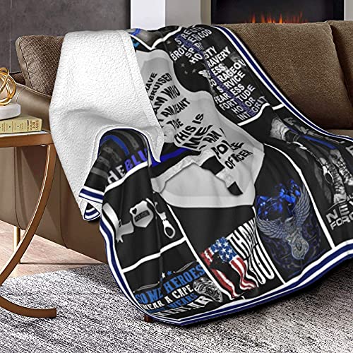 Joyloce American Thin Blue Line Police Flag Throw Blankets Birthday Ideas for Dad Husband Son Boyfriend 60"x50" - Retirement Police Officer Costume Adults Men - Academy Graduation Decor