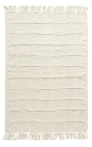 creative co-op cream cotton blend chenille fringe blankets and throws, off-white