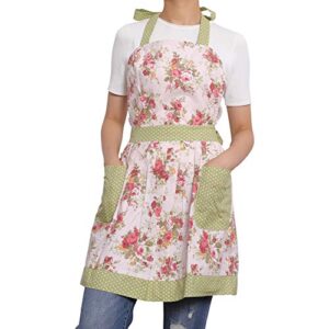 neoviva kitchen aprons for women with pockets,cooking aprons for women vintage apron for baking bbq and gardening floral quartz pink