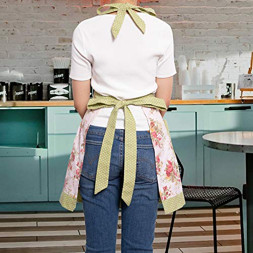 NEOVIVA Kitchen Aprons for Women with Pockets,Cooking Aprons for Women Vintage Apron for Baking BBQ and Gardening Floral Quartz Pink