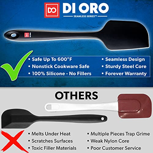DI ORO Silicone Spatula Set - Rubber Kitchen Spatulas for Baking, Cooking, & Mixing - 600°F Heat-Resistant & BPA Free Silicone Scraper Spatulas for Nonstick Cookware - Dishwasher Safe (3pc, Black)