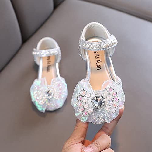 Ladies Girls Princess Girls Baby Princess Single Shoes Leather Shoes Dance Performance Shoes High Tops (Silver, 3.5-4 Years)