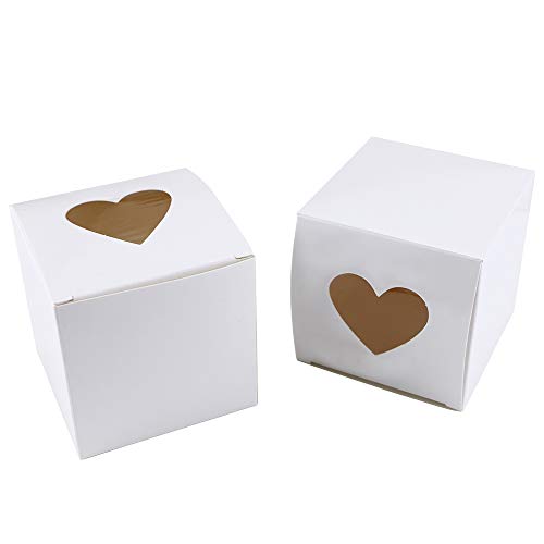 Newbested 50 Pack 3" Mini Individual White Cupcake Box with Heart Shaped Window,Small Single Favor Bakery Candy Paper Box Container for Mini Cake Cupcake Cookie Dessert Pastry Wedding Valentine's Day