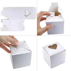 Newbested 50 Pack 3" Mini Individual White Cupcake Box with Heart Shaped Window,Small Single Favor Bakery Candy Paper Box Container for Mini Cake Cupcake Cookie Dessert Pastry Wedding Valentine's Day