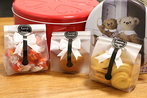 SAILING-GO 100 pcs./Pack Translucent Plastic Bags for Cookie,Cake,Chocolate,Candy,Snack Wrapping Good for Bakery Party with Stickers