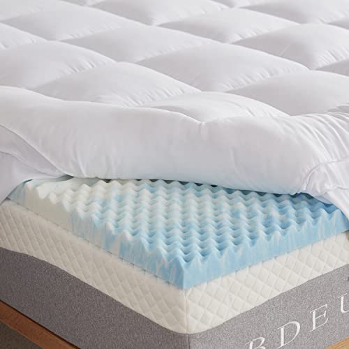 SINWEEK Dual Layer 4 Inch Memory Foam Mattress Topper, Queen Size, 2 Inch Gel Memory Foam Plus 2 Inch Extra Thick Pillowtop Cover, Pressure Relieve Soft Mattress Pad