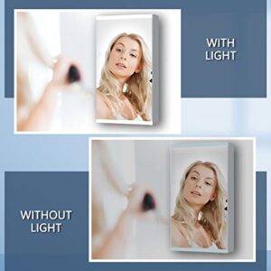 ES-DIY 15''x 26'' LED Lighted Bathroom Medicine Cabinet with Mirror, Surface Lighted Medicine Cabinet,Dimmable,Adjustable Shelves,Intelligent Switch Medicine Cabinet, Aluminum Frame, 120°Soft Hinge