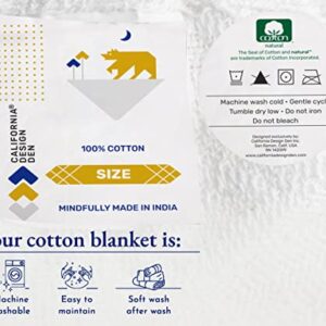 California Design Den 100% Cotton Blanket Queen Size/Full Size, Lightweight & Breathable Cotton Blanket, Herringbone Design, Soft Breathable Blanket for All Seasons (White)