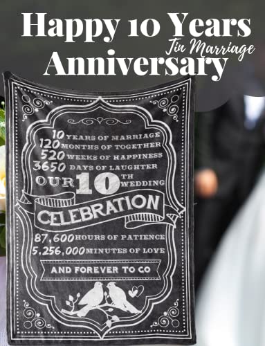 InnoBeta 10th Anniversary Tin Gifts, 10th Marriage Wedding Anniversary, Valentine's Day Gifts for Husband, Wife, 10 Year Wedding Anniversary Blanket for Him, 10th for Her and Couple (50"x65")