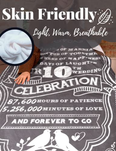 InnoBeta 10th Anniversary Tin Gifts, 10th Marriage Wedding Anniversary, Valentine's Day Gifts for Husband, Wife, 10 Year Wedding Anniversary Blanket for Him, 10th for Her and Couple (50"x65")