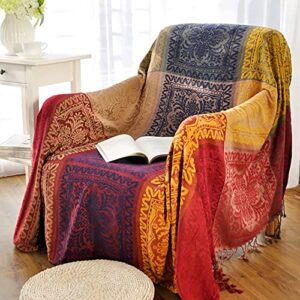 cueerbot bohemian throw blankets colorful boho sofa throw cover chenille jacquard tassels reversible woven aztec blankets for couch bed red 60" x 75"