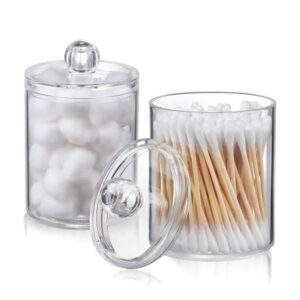 Vrpshe 2 Pack Qtip Holder Dispenser for Cotton Ball, Cotton Swab, Cotton Round Pads, Dispenser Holder Transparent Acrylic Storage Organizer Containers Cotton Rounds Display Rack With Lid (2)