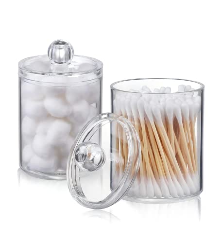 Vrpshe 2 Pack Qtip Holder Dispenser for Cotton Ball, Cotton Swab, Cotton Round Pads, Dispenser Holder Transparent Acrylic Storage Organizer Containers Cotton Rounds Display Rack With Lid (2)