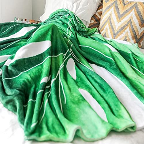 MSUIINT Leaf Shaped Blanket, Green Leaf Flannel Blanket, Soft Plush Green Plant Throw, Lightweight Comfortable Leaves Design Throw for Bed Couch Sofa Plant Lovers Gift 100x150CM/ 40 x 60 in