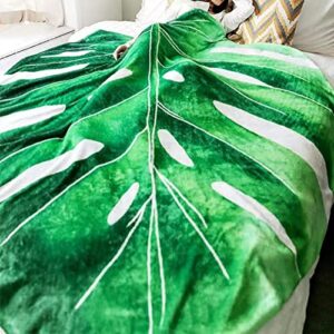 MSUIINT Leaf Shaped Blanket, Green Leaf Flannel Blanket, Soft Plush Green Plant Throw, Lightweight Comfortable Leaves Design Throw for Bed Couch Sofa Plant Lovers Gift 100x150CM/ 40 x 60 in