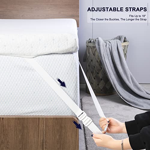 Mattress Topper Cover, Premium Bamboo Zippered Cover for Mattress Topper with Adjustable Straps, Ferlizer 3 Inch Queen Mattress Topper Protector