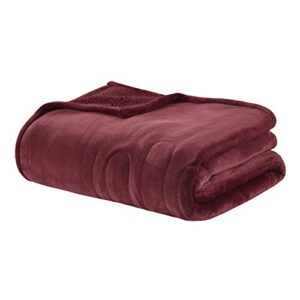 woolrich plush to berber electric blanket ultra soft knitted, super warm and snuggly cozy with auto shut off and multi heat level setting controllers, throw (60 in x 70 in), garnet