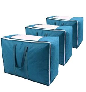 fabric organization and storage bins containers clothes stackable box with handle ziplock lids comforters blanket toy bags dorm room college essentials under bed closet bedroom 3 pack, 81l, blue