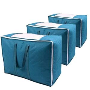 Fabric Organization and Storage Bins Containers Clothes Stackable Box with Handle Ziplock Lids Comforters Blanket Toy Bags Dorm Room College Essentials Under Bed Closet Bedroom 3 Pack, 81L, Blue