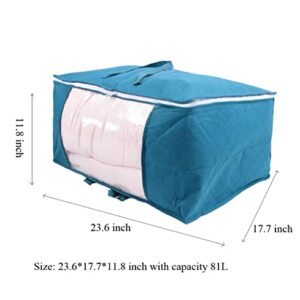 Fabric Organization and Storage Bins Containers Clothes Stackable Box with Handle Ziplock Lids Comforters Blanket Toy Bags Dorm Room College Essentials Under Bed Closet Bedroom 3 Pack, 81L, Blue