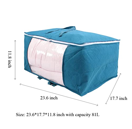 Fabric Organization and Storage Bins Containers Clothes Stackable Box with Handle Ziplock Lids Comforters Blanket Toy Bags Dorm Room College Essentials Under Bed Closet Bedroom 3 Pack, 81L, Blue