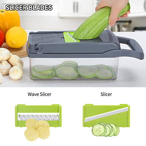 Vegetable Chopper with Container, 12-in-1 Multifunctional Veggie Chopper, 7 Blade Onion Chopper, Vegetable Cutter, Slicer, Grater, Mandolin Slicer with Container, Time-saving Kitchen Gadgets (Gray)