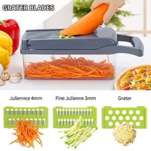 Vegetable Chopper with Container, 12-in-1 Multifunctional Veggie Chopper, 7 Blade Onion Chopper, Vegetable Cutter, Slicer, Grater, Mandolin Slicer with Container, Time-saving Kitchen Gadgets (Gray)