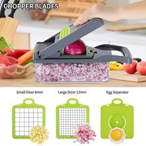 Vegetable Chopper with Container, 12-in-1 Multifunctional Veggie Chopper, 7 Blade Onion Chopper, Vegetable Cutter, Slicer, Grater, Mandolin Slicer with Container, Time-saving Kitchen Gadgets (Gray)