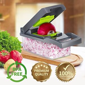 Vegetable Chopper with Container, 12-in-1 Multifunctional Veggie Chopper, 7 Blade Onion Chopper, Vegetable Cutter, Slicer, Grater, Mandolin Slicer with Container, Time-saving Kitchen Gadgets (Gray)