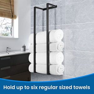 WOSOMOK Vertical Towel Racks for Bathroom Wall Mounted, 28.3 Inch SUS304 Stainless Steel Towel Storage Rack, Matte Black Hand Towel Holder for Small Bathroom Wall Maximum 6 Towels